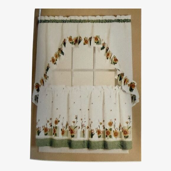 Vintage Sunflower Gingham Kitchen Curtain Cafe Curtains - Picture 3 of 8